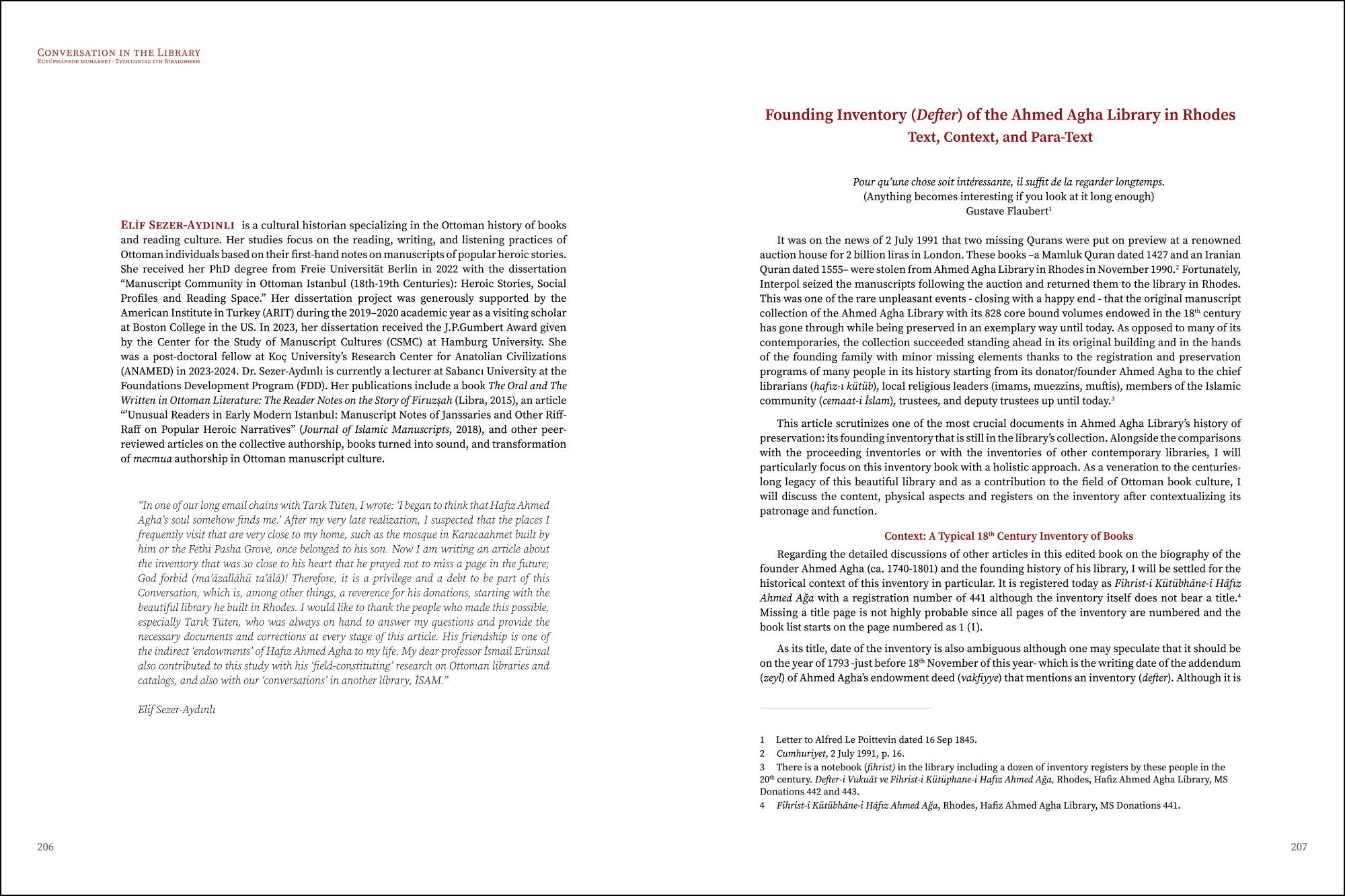 Elif Sezer-Aydınlı - Founding Inventory (Defter) of Hafız Ahmed Ağa Library in Rhodes: Context, Text, and Para-Text