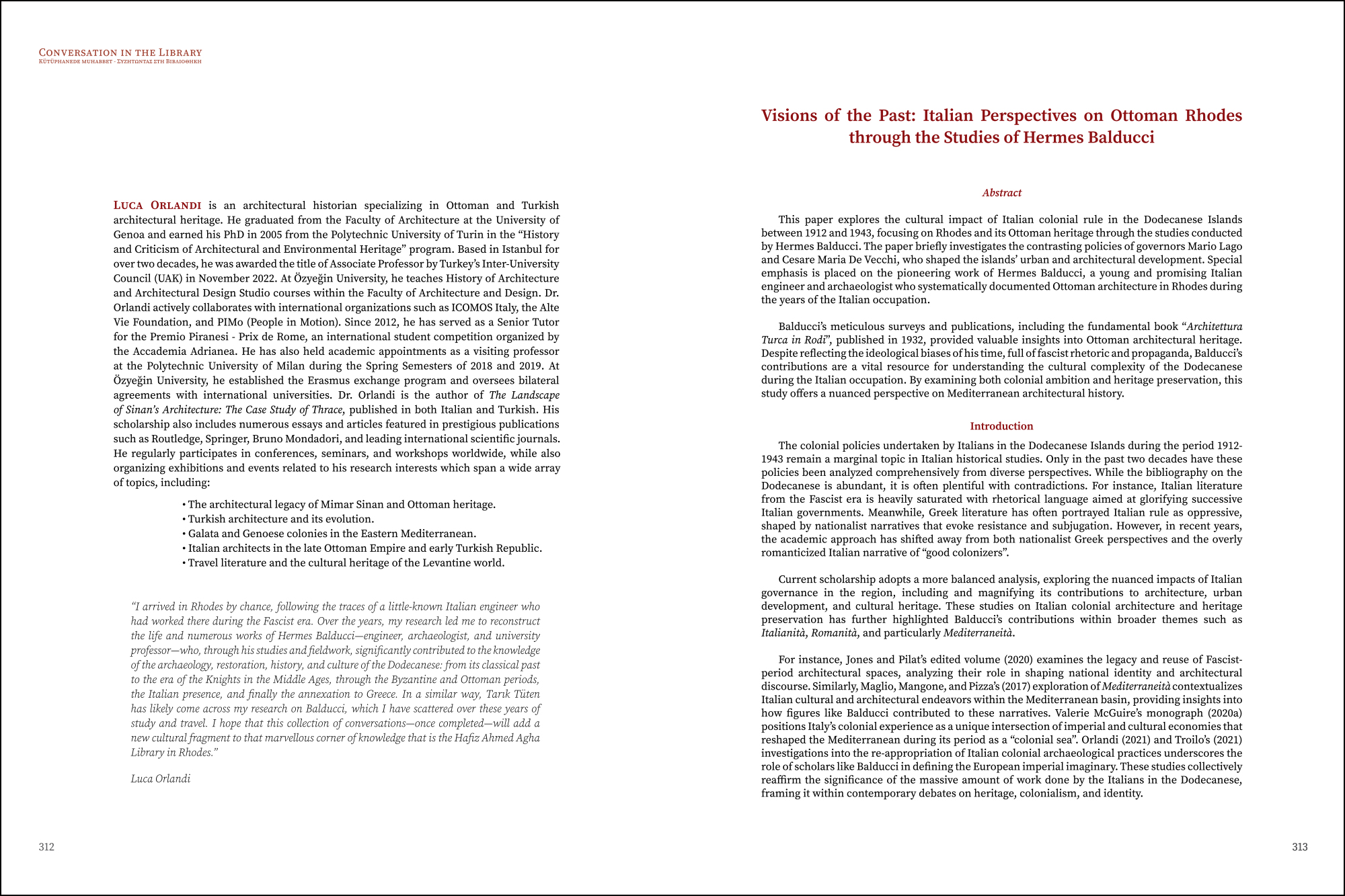 Luca Orlandi - Visions of the Past: Italian Perspectives on Ottoman Rhodes through the Studies of Hermes Balducci