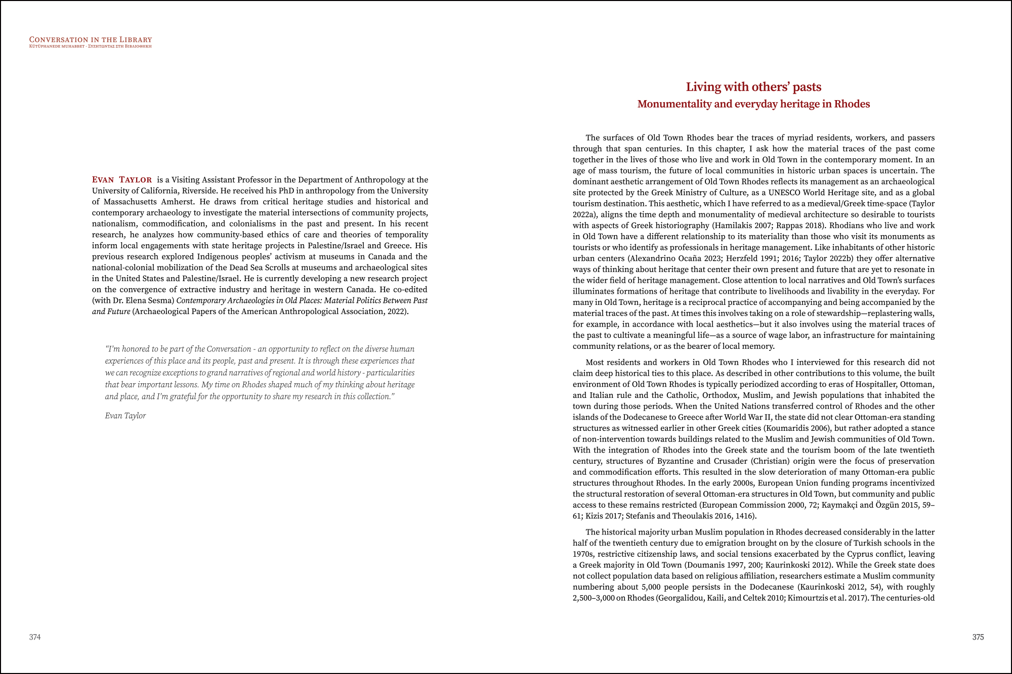 Evan Taylor - Living with Others’ Pasts: Monumentality and Everyday Heritage in Rhodes